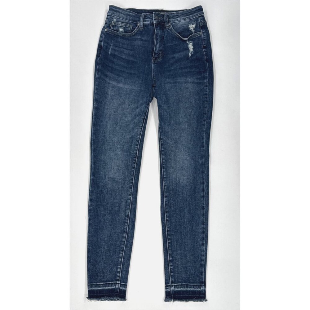 Judy Blue Jeans Womens 7 28 Skinny Fit Distressed Denim Stretch Tapered Fringe